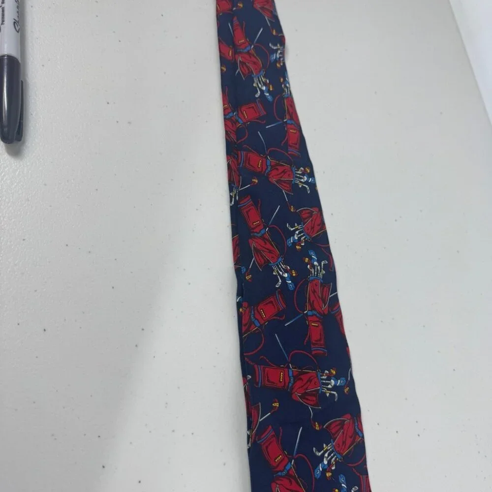 Arturo Nucci Silk Golf Novelty Tie Navy Red Golf Bag Print Necktie Funky Style